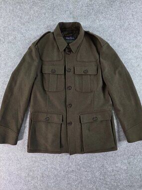 Ralph Lauren Purple Label Military Field Jacket Olive Green Wool Mens L